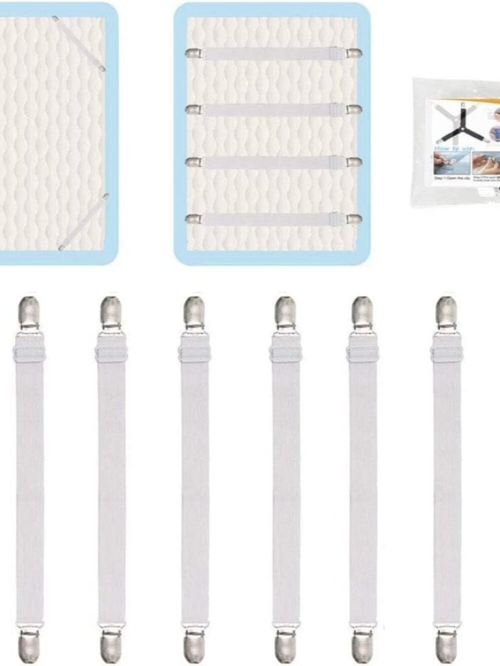 8Pcs Adjustable Bed Sheet Straps Clips, Elastic Mattress Sheet Fasteners Holder